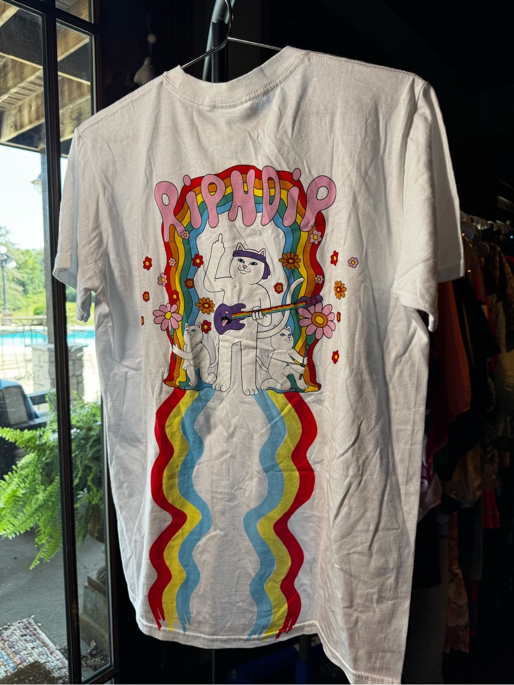 NWT Ripndip Groovy Nerm T-Shirt White Graphic Psychedelic Cat Size Medium